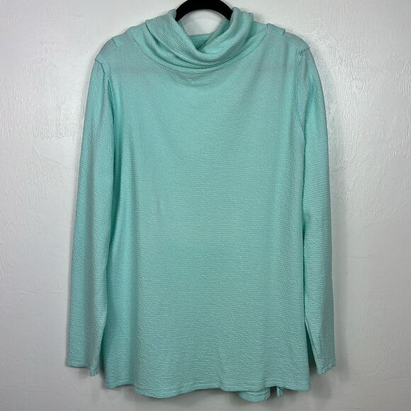 Soft Surroundings Cotton Blend Mint Green Cowl Neck Top Size L - Picture 3 of 7